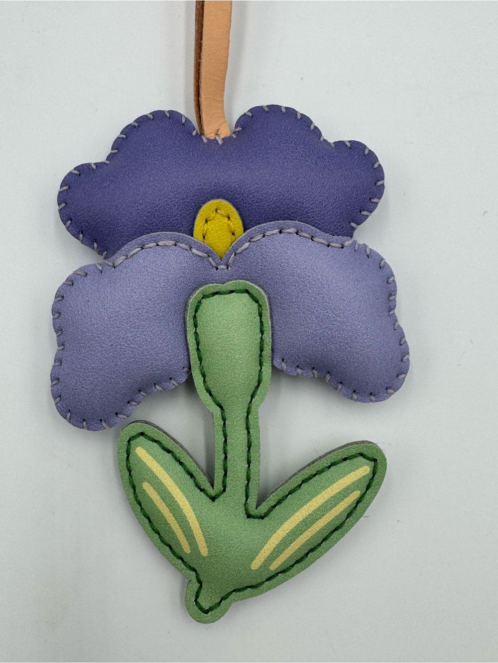 Purple Iris Flower Vegan Leather Hanging Charm - Signed NWOT - Picture 2 of 5